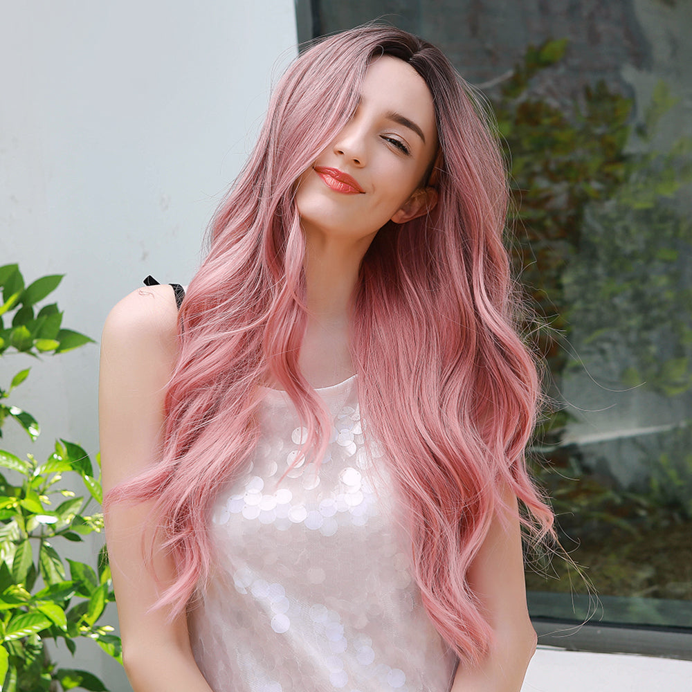 Ombre Hair Wig Wavy Long Black To Pink Cosplay Wigs
