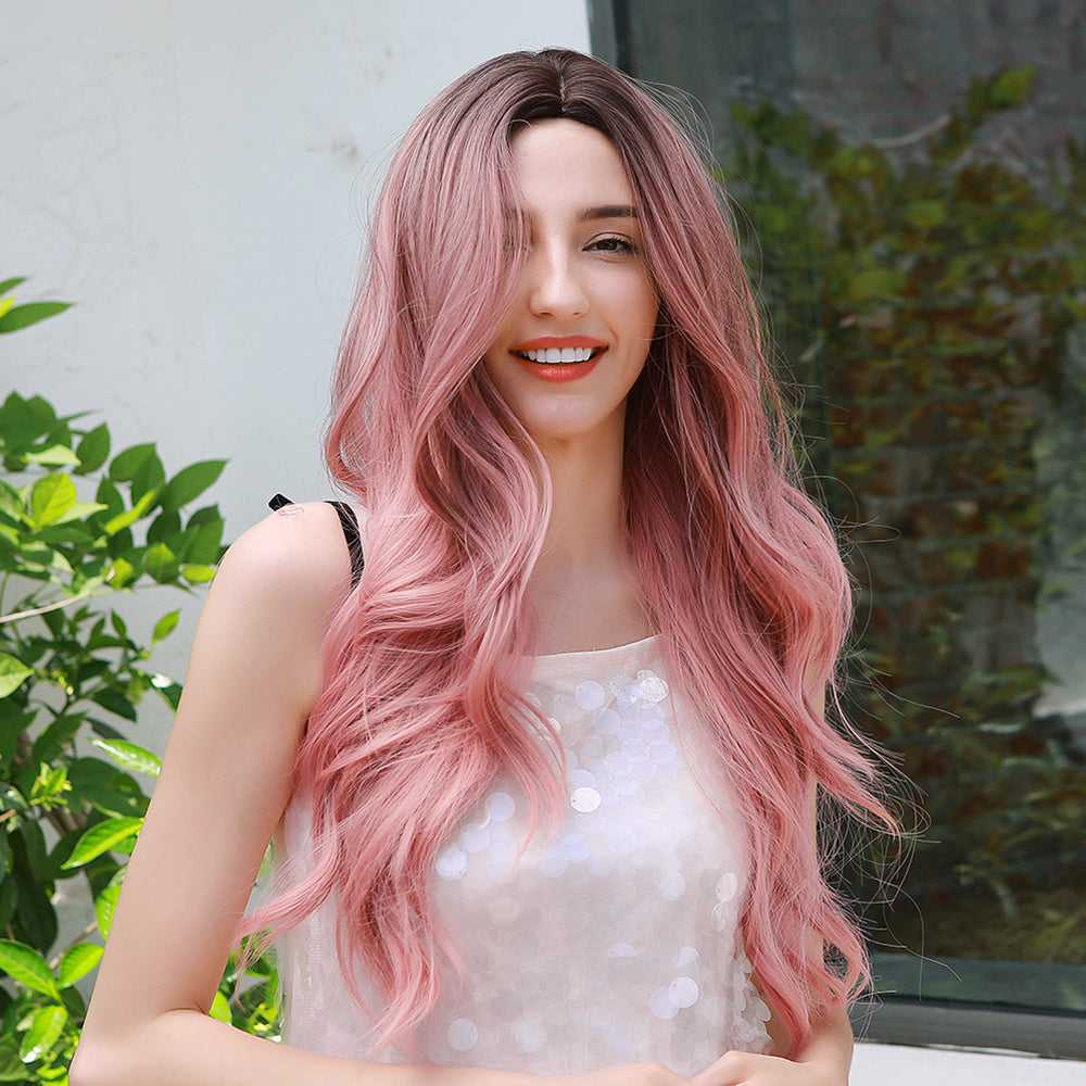 Ombre Hair Wig Wavy Long Black To Pink Cosplay Wigs