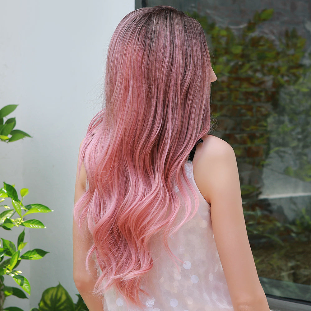 Ombre Hair Wig Wavy Long Black To Pink Cosplay Wigs