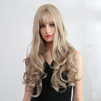 Wavy Long Golden Wig With Bangs Party Synthetic Wigs