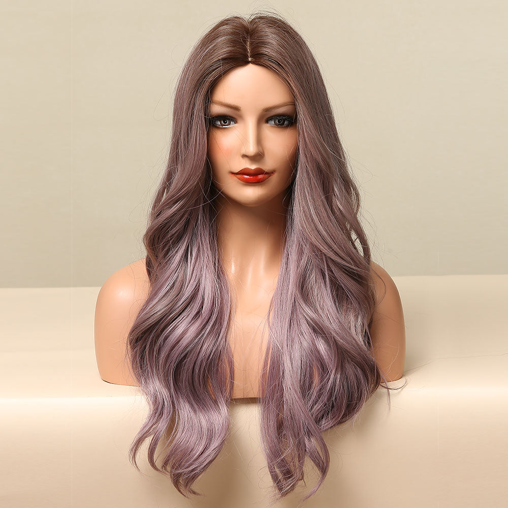 Ombre Wig Long Wave Wigs Brown To Purple Party Wig