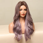 Ombre Wig Long Wave Wigs Brown To Purple Party Wig