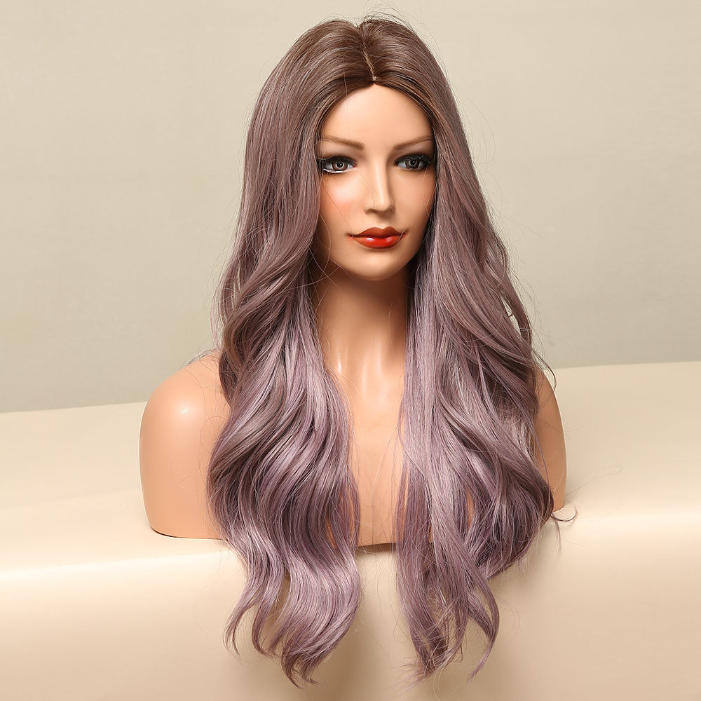 Ombre Wig Long Wave Wigs Brown To Purple Party Wig