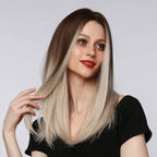 Ombre Medium Long Straight Hair Wig Brown To Golden Wigs