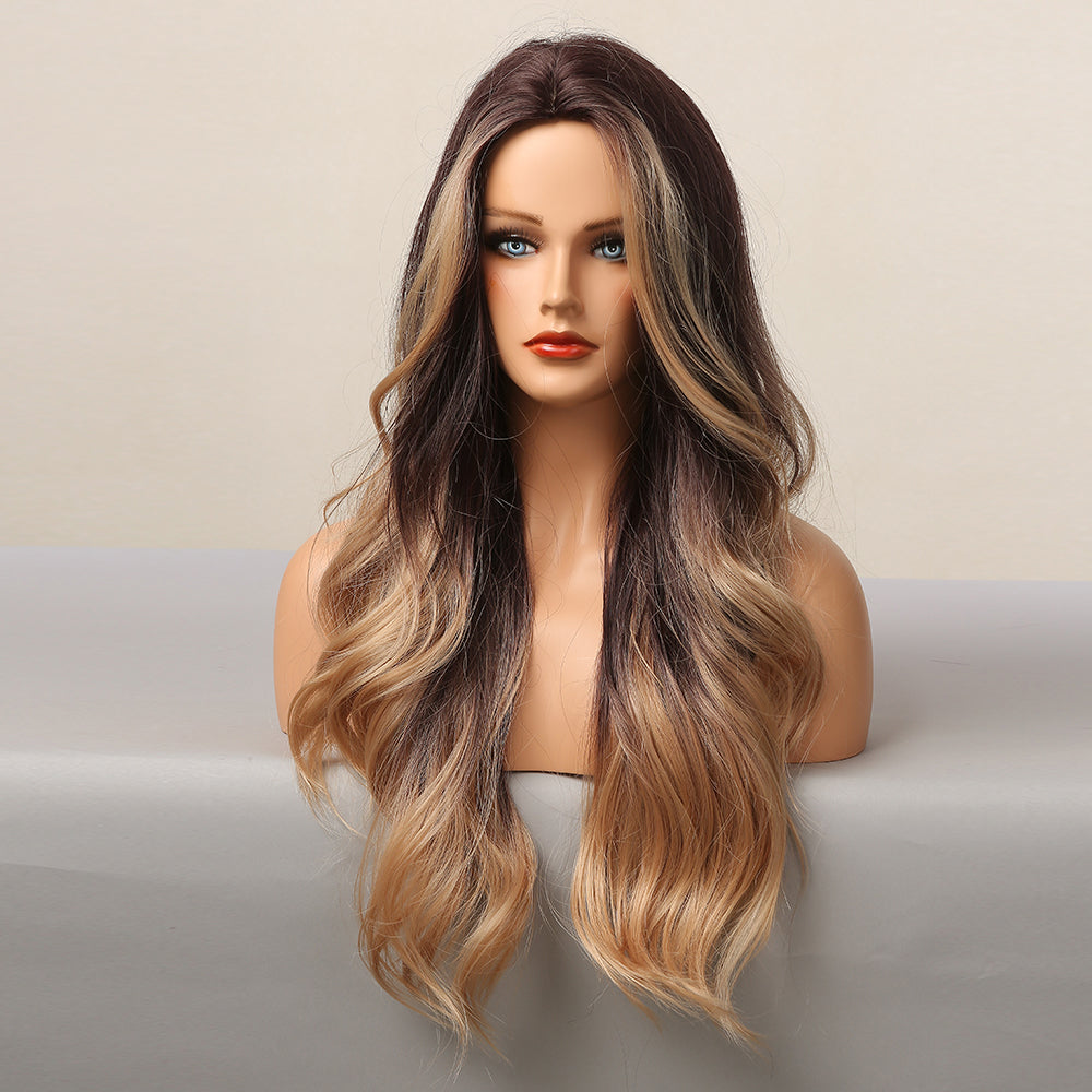 Ombre Wig Wavy Long Black To Golden Party Synthetic Wigs