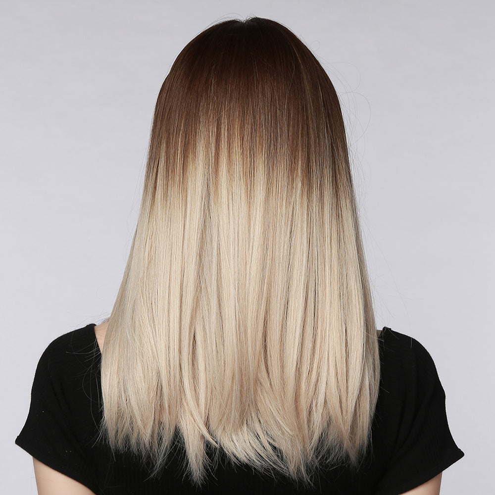 Ombre Medium Long Straight Hair Wig Brown To Golden Wigs