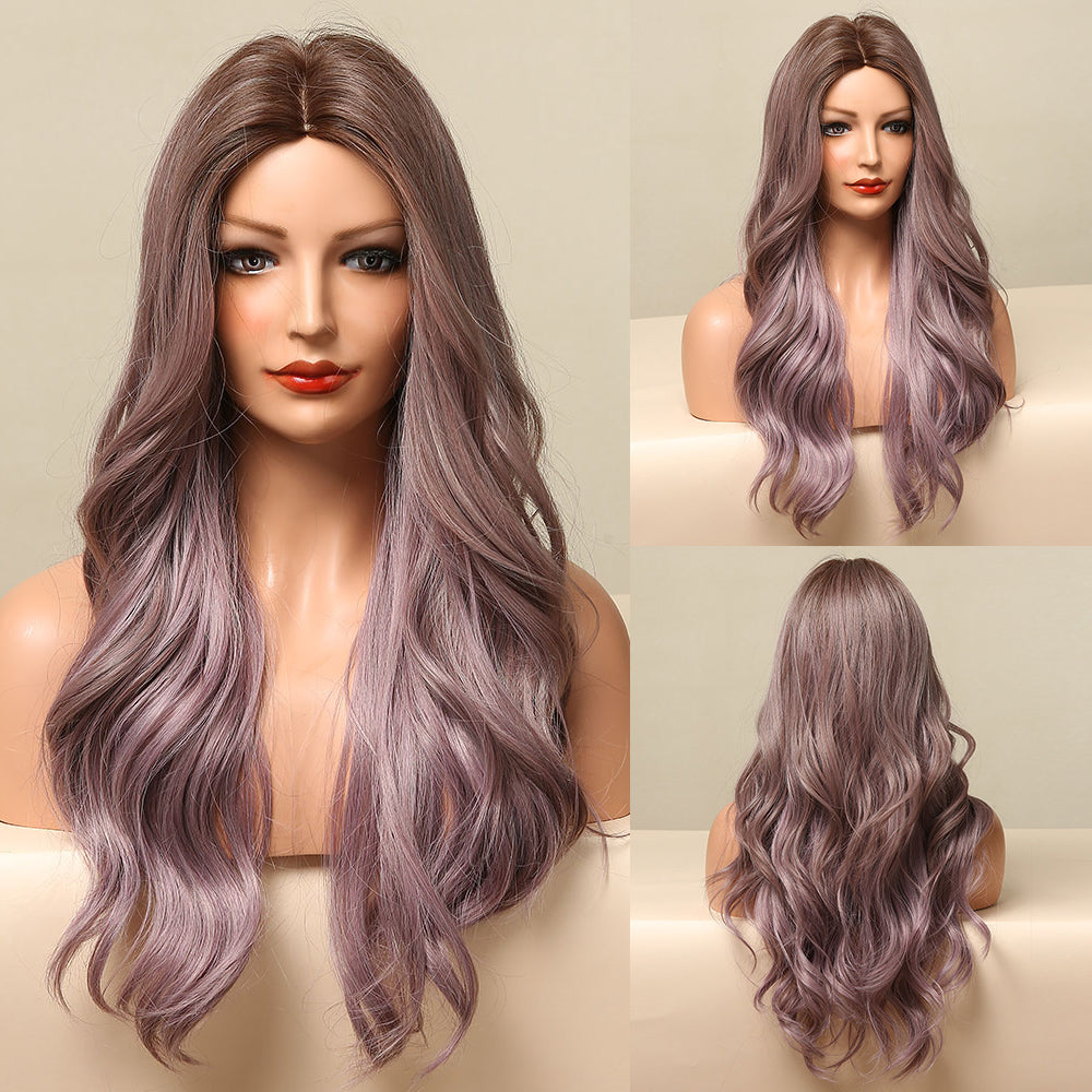 Ombre Wig Long Wave Wigs Brown To Purple Party Wig