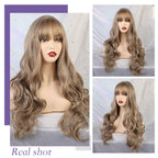 Wavy Long Golden Wig With Bangs Party Synthetic Wigs
