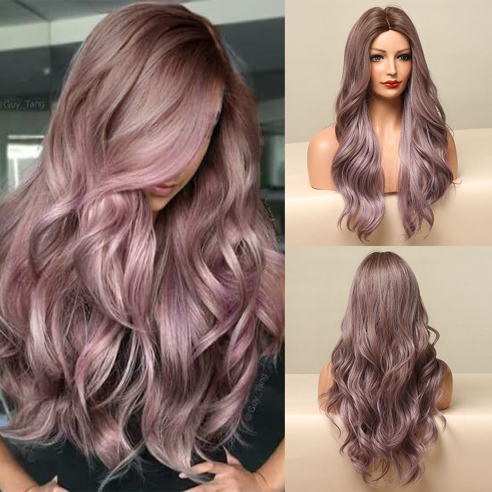Ombre Wig Long Wave Wigs Brown To Purple Party Wig