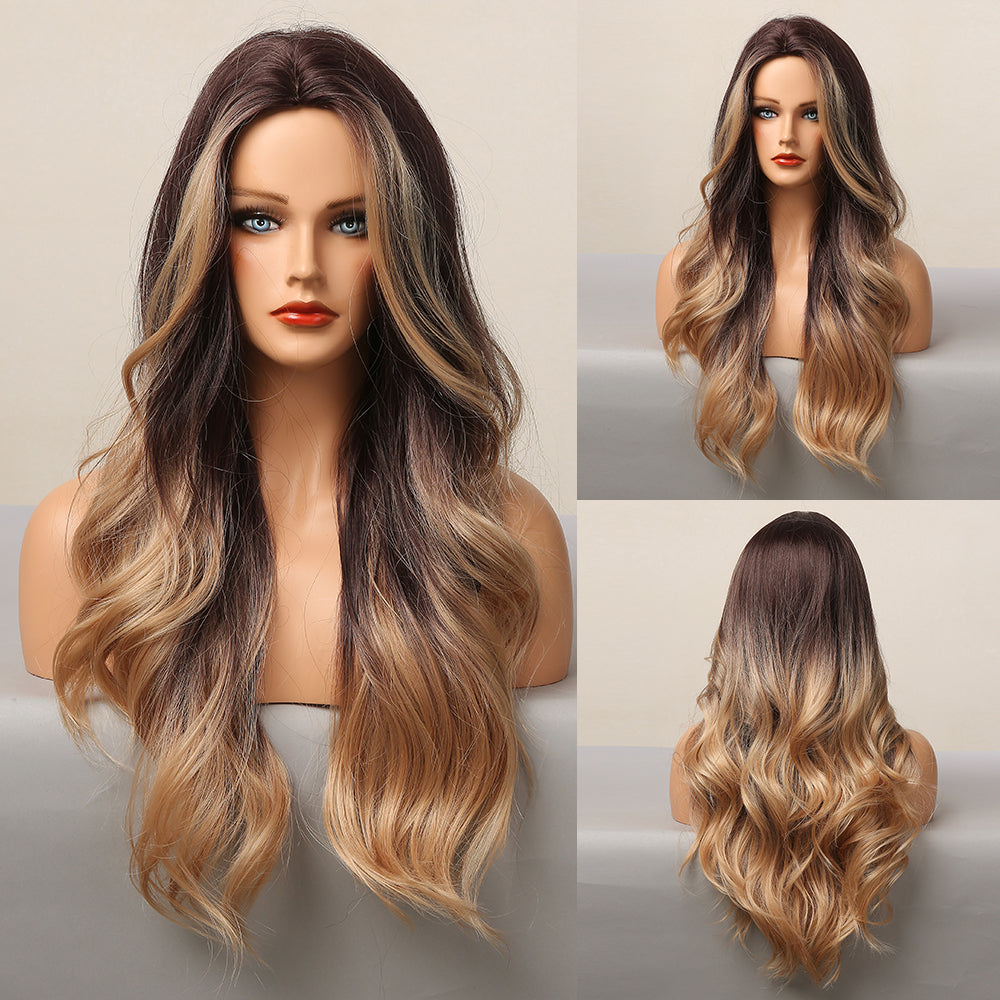 Ombre Wig Wavy Long Black To Golden Party Synthetic Wigs