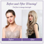 Wavy Long Golden Wig With Bangs Party Synthetic Wigs