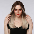 Ombre Medium Long Straight Hair Wig Brown To Golden Wigs
