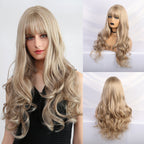 Wavy Long Golden Wig With Bangs Party Synthetic Wigs