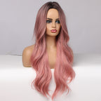 Ombre Hair Wig Wavy Long Black To Pink Cosplay Wigs