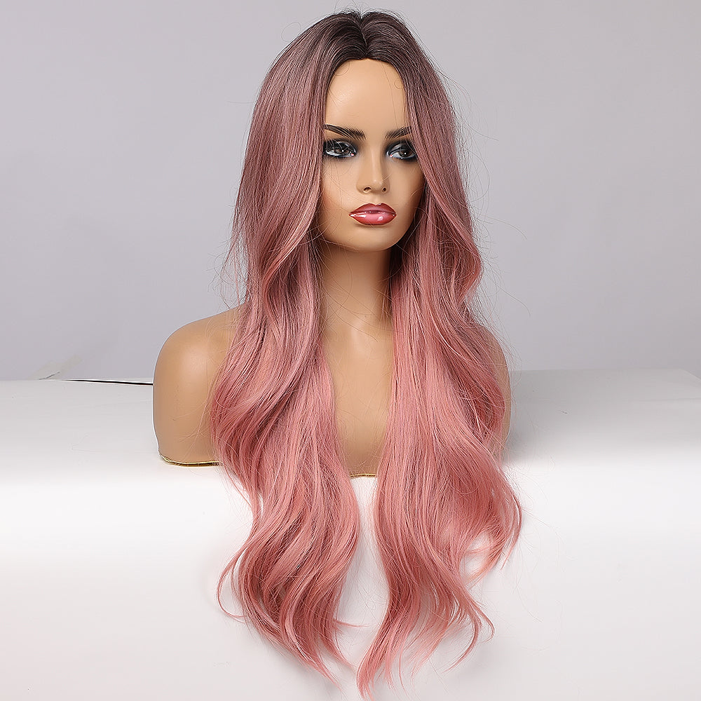 Ombre Hair Wig Wavy Long Black To Pink Cosplay Wigs