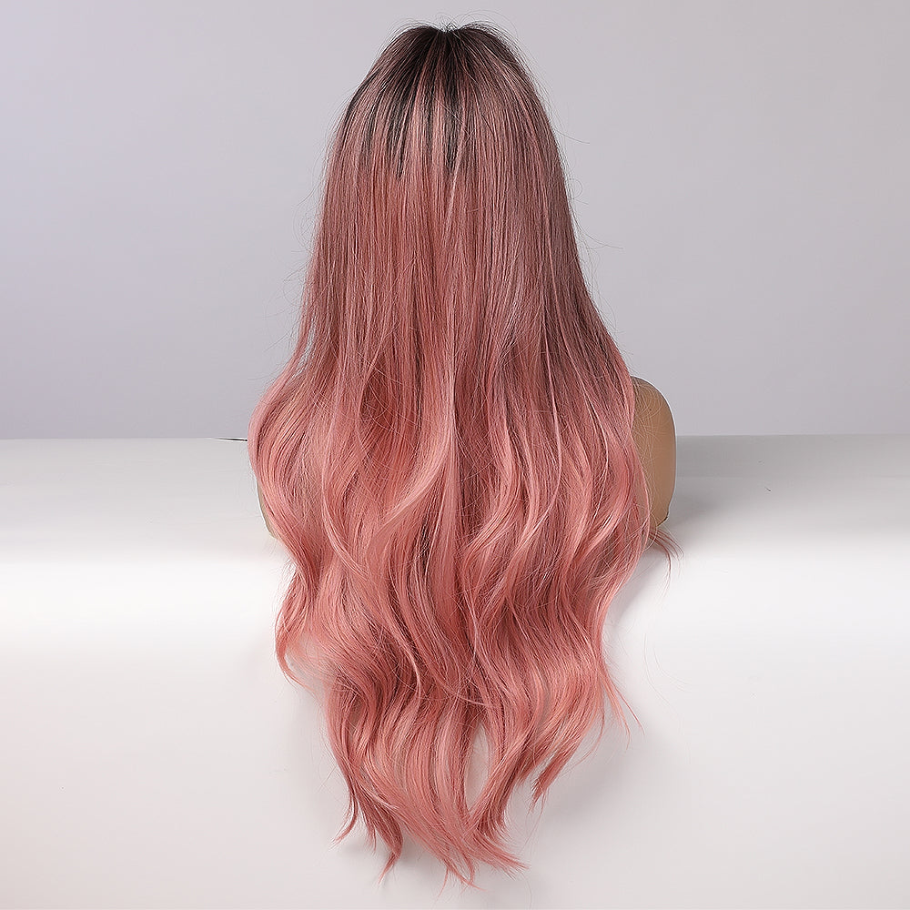 Ombre Hair Wig Wavy Long Black To Pink Cosplay Wigs