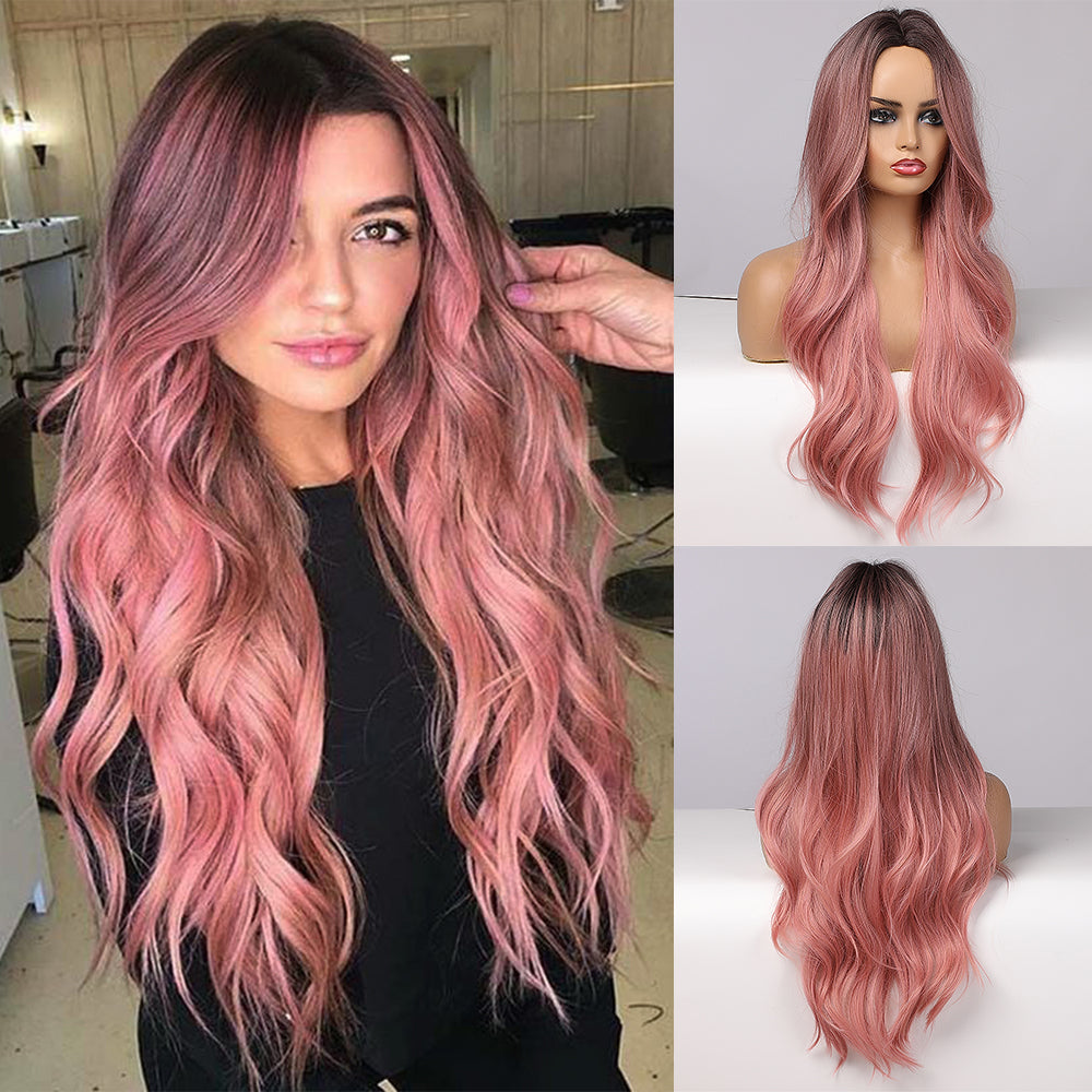 Ombre Hair Wig Wavy Long Black To Pink Cosplay Wigs